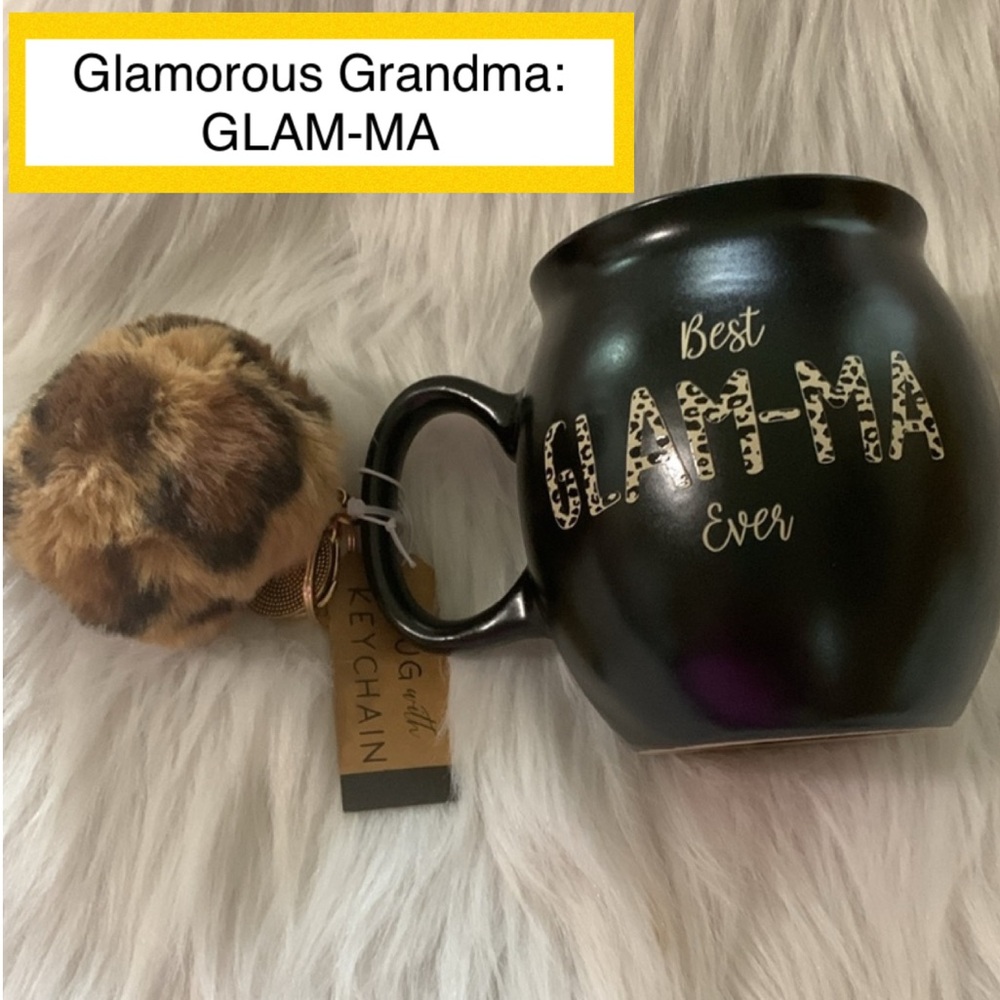 🌺 GLAM-MA GLAMMA Grandma Leopard Print Mug & Keychain Set NWT